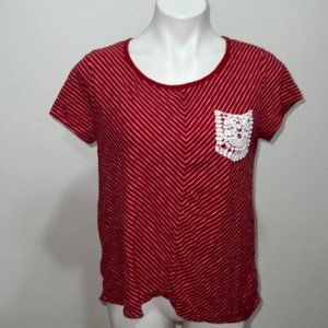 Style & Co Red Striped Shirt Sz S